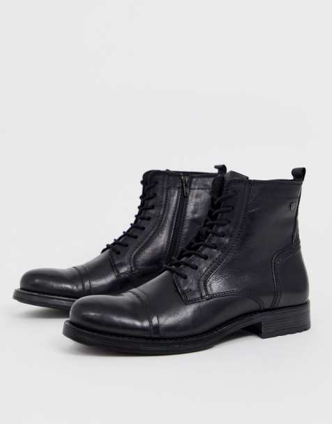 Jack & Jones – Schwarze Lederstiefel zum Schnüren - view 1