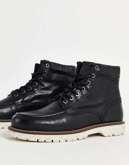 Jack & Jones Schwarze Schnürstiefel aus Leder mit Kontrastsohle ASOS