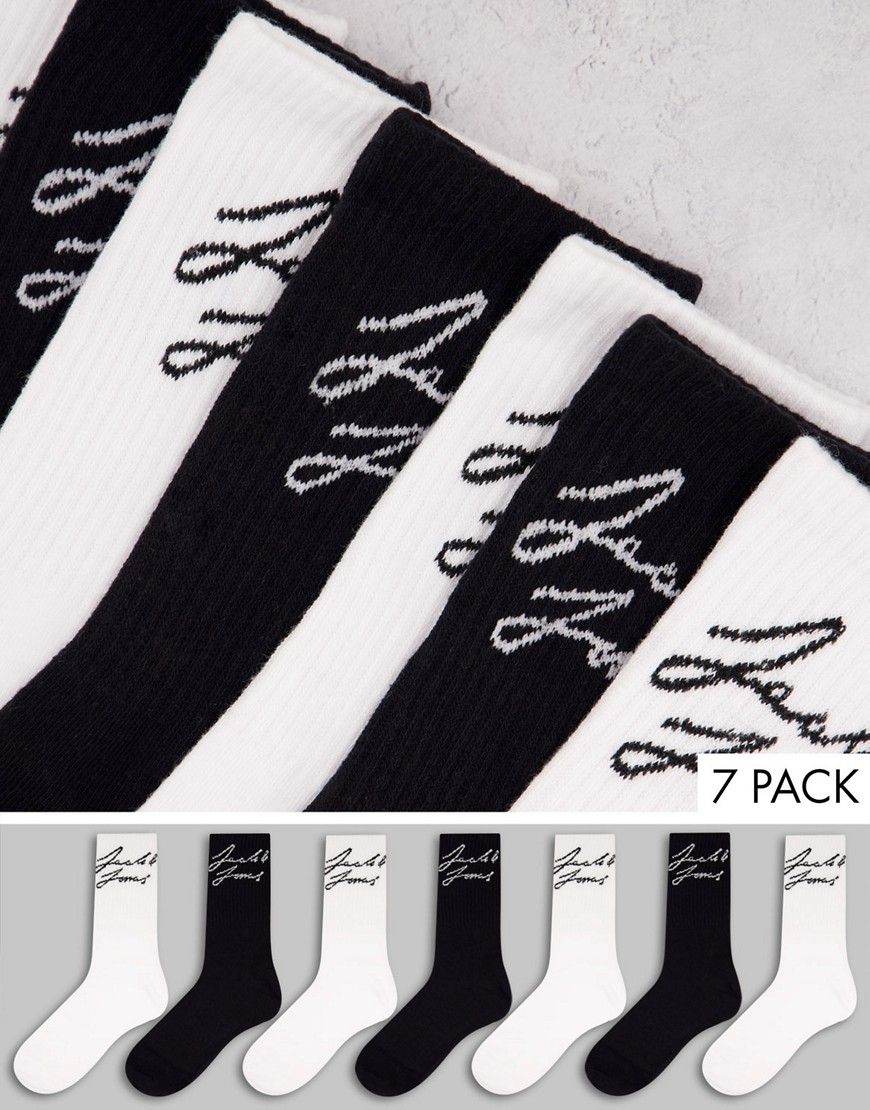 Jack & Jones – Schwarze und Weiße Socken, 7 Paar-Mehrfarbig