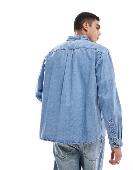 Jack & Jones – Schweres Oversize-Jeanshemd in verwaschenem Vintage-Blau , 4 von 4