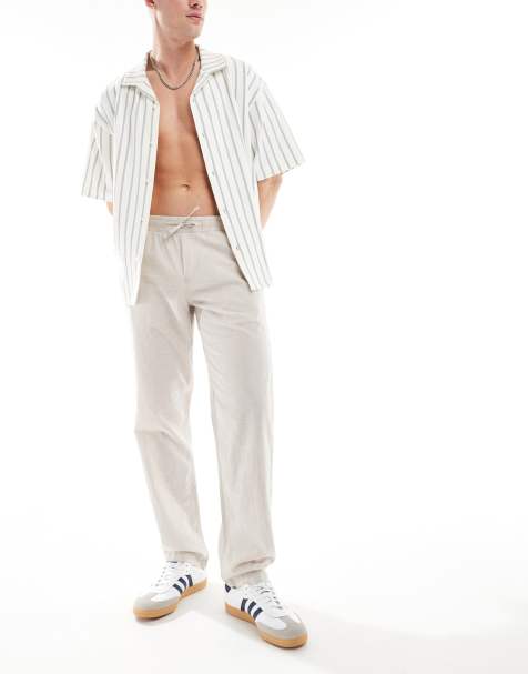 Jack & Jones drawstring linen mix trouser in beige