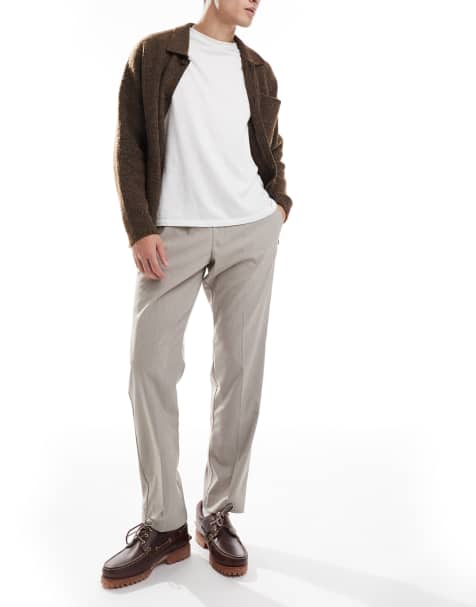 Jack & Jones drawstring smart tapered loose trousers in beige