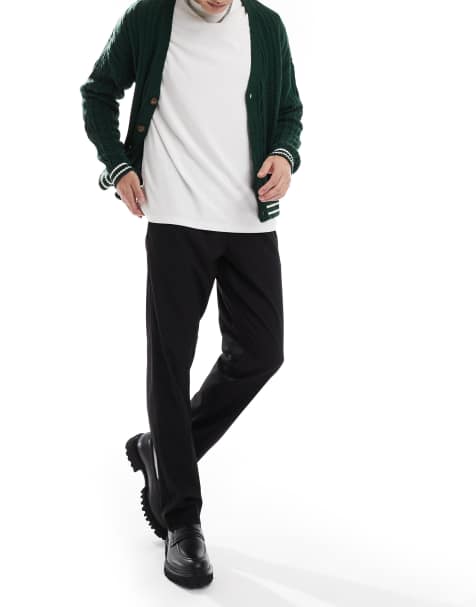Jack & Jones drawstring smart tapered loose trousers in black