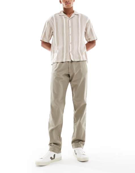 Jack & Jones linen mix drawstring trouser in khaki