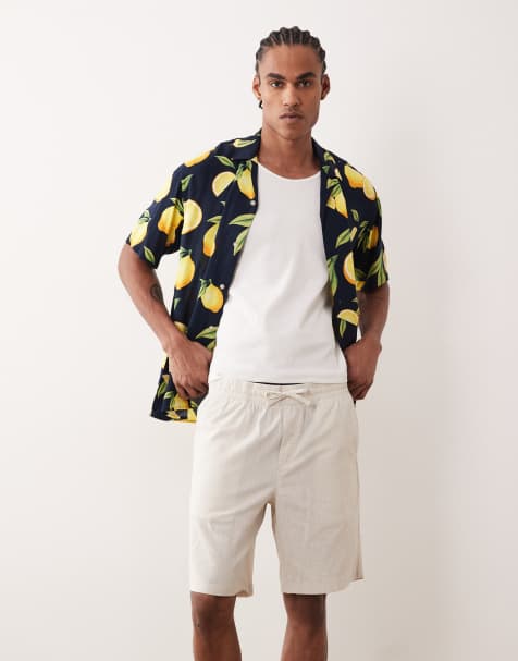 Jack & Jones – Ściągane na sznurek w talii beżowe szorty z domieszką lnu - view 1