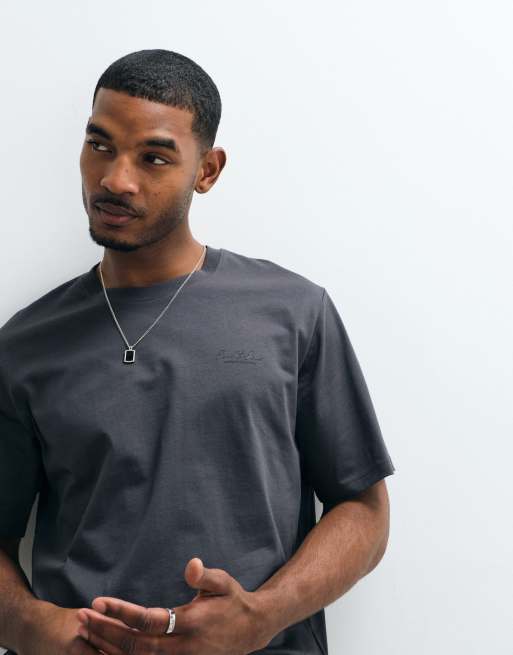 Jack & Jones script chest logo t-shirt in charcoal, 4 of 5