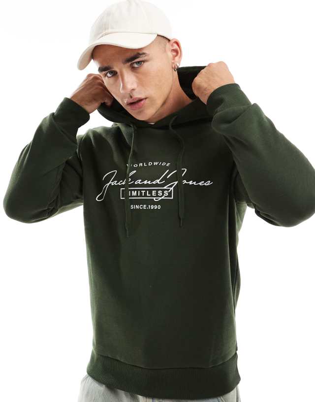 Jack & Jones - script logo hoodie in khaki