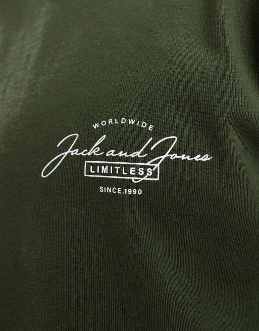 Jack & Jones script logo t-shirt in khaki | ASOS