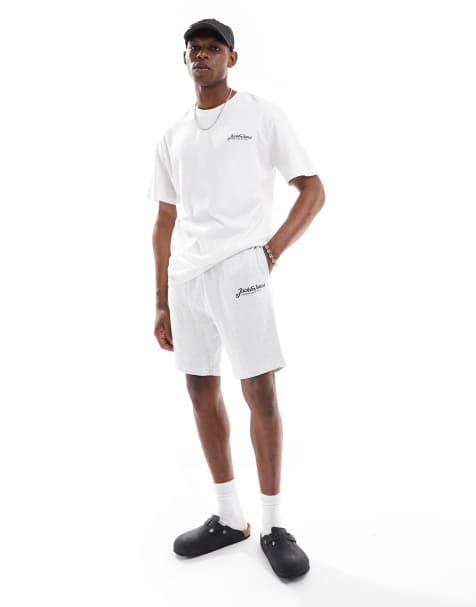 Jack & Jones script logo t-shirt & short lounge set in white & grey - view 1
