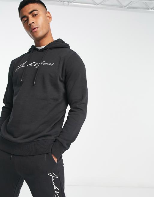 Jack & Jones script logo tracksuit set in black