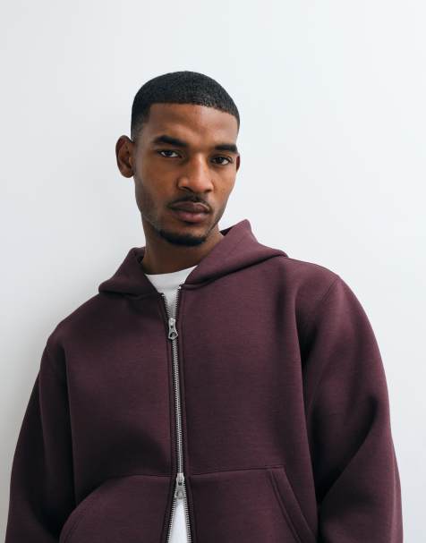 Jack & Jones scubastyle double zip up hoodie in burgundy - view 1