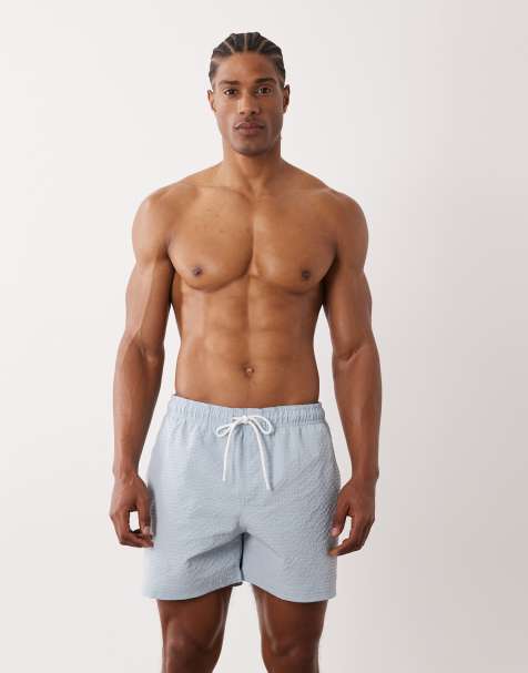 Jack & Jones – Seersucker-Badeshorts in Hellblau - view 1