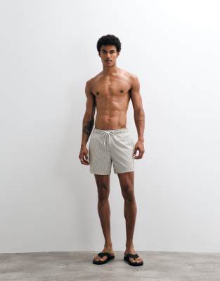 Jack & Jones Seersucker Striped Swim Shorts In Neutral