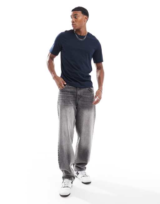 Jack & Jones - Set van 2 oversized T-shirts in wit met strepen en marineblauw , 3 van 4