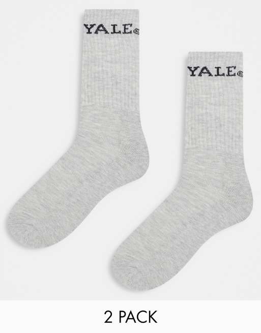Jack & Jones - Set van 2 paar sokken met 'Yale'-collegeprint in gemêleerd grijs