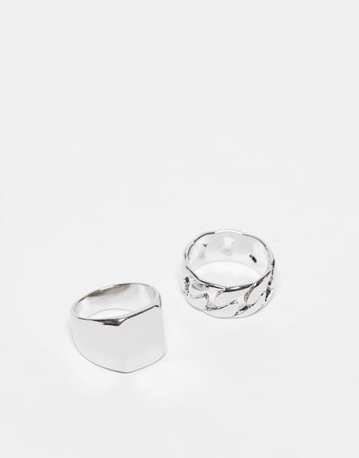 Jack & Jones - Set van 2 ringen met chunky ontwerp in zilver