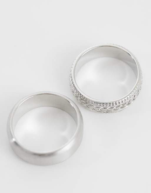 Jack & Jones - Set van 2 ringen met effen en kettingpatroon in zilver, 2 van 3