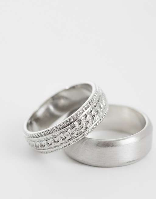 Jack & Jones - Set van 2 ringen met effen en kettingpatroon in zilver, 3 van 3