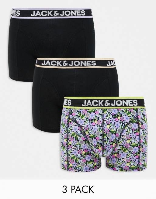 Jack & Jones - Set van 3 boxershort in zwart en met bloemenprint
