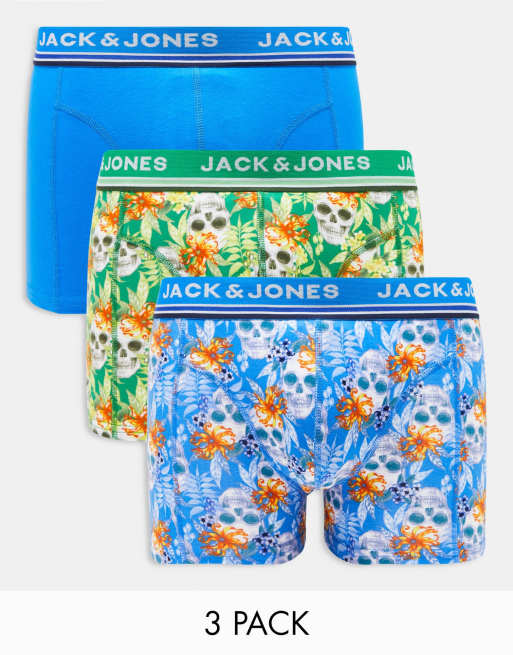 Jack & Jones - Set van 3 boxershorts met doodshoofdprint in blauw 