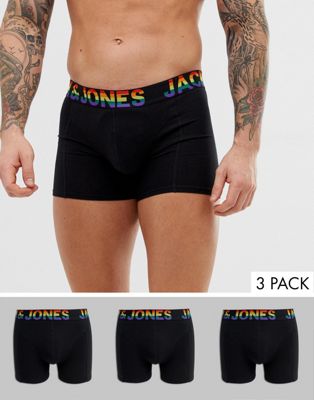 Jack & Jones - Set van 3 boxershorts met regenboogkleurige tailleband in zwart