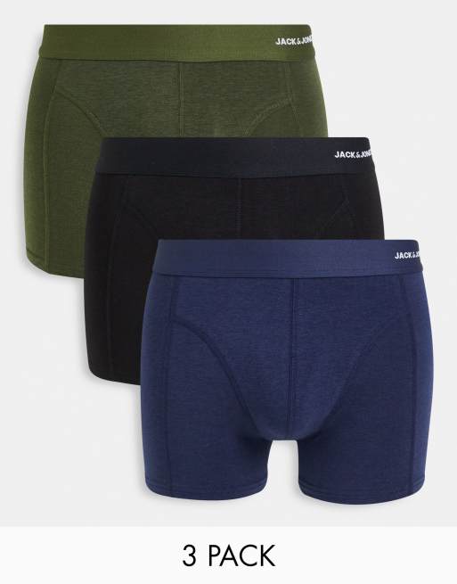 Jack & Jones - Set van 3 boxershorts van bamboevezels in zwart, navy en kaki