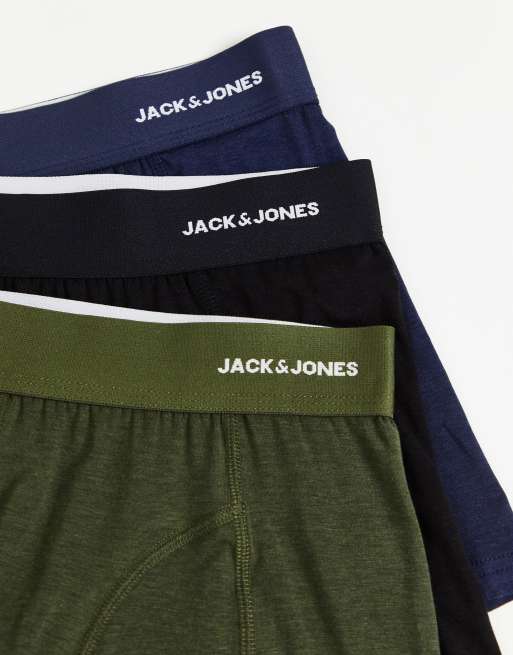Jack & Jones - Set van 3 boxershorts van bamboevezels in zwart, navy en kaki, 3 van 4