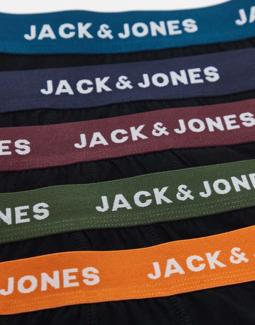 Jack & Jones - Set van 5 boxershorts met gekleurde taillebanden, 2 van 3
