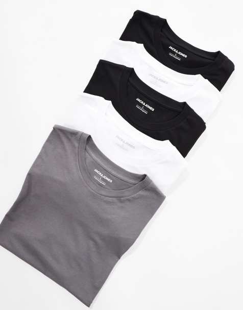 Jack & Jones - Set van 5 oversized T-shirts in wit, zwart en grijs - view 1