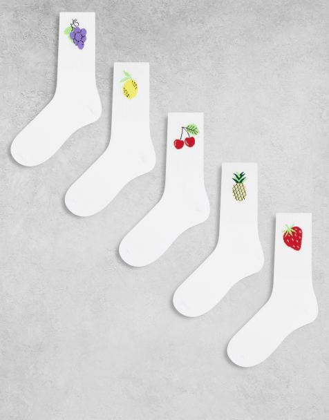 Jack & Jones - Set van 5 paar sokken met fruitprint in wit - view 1