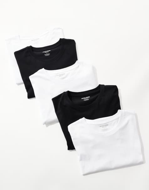 Jack & Jones - Set van 5 slim-fit T-shirts in wit, zwart en marineblauw - view 1