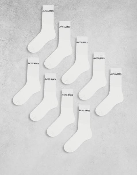Jack & Jones - Set van 9 paar geribbelde sokken met logo in wit - view 1