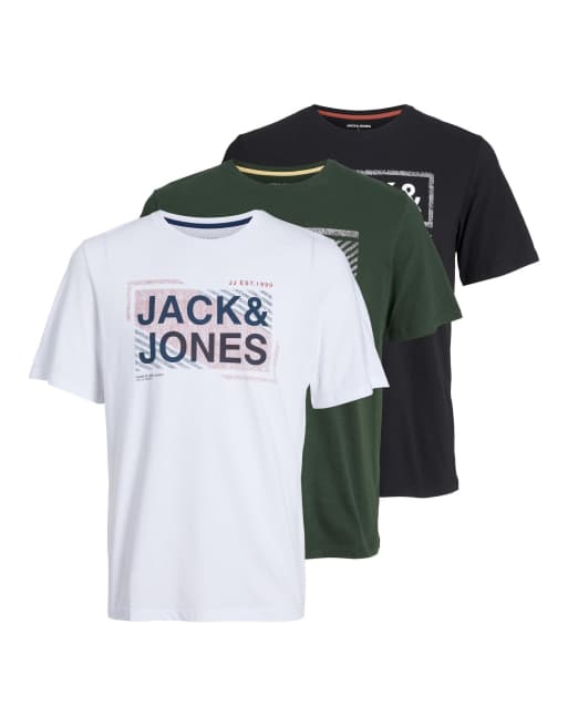 Jack & Jones - Set van T-shirts in zwart, groen en wit