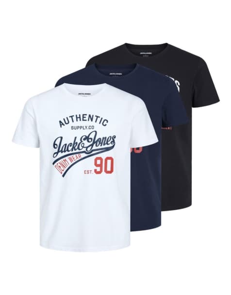 Jack & Jones - Set van T-shirts in zwart / marineblauw / wit - view 1