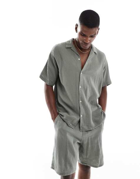 Jack & Jones - Set verde testurizzato con camicia con colletto a rever e pantaloncini - view 1
