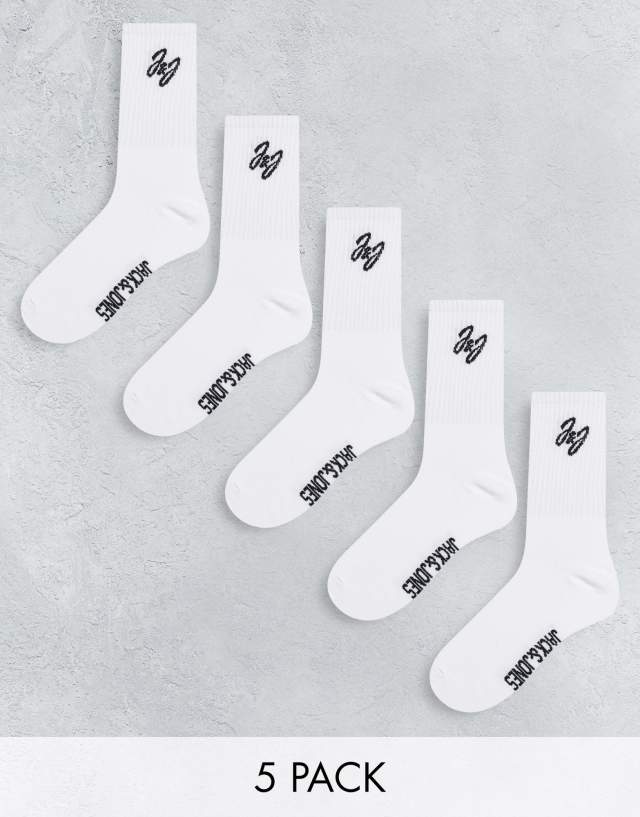 Jack & Jones Shane 5 pack tennis socks in white