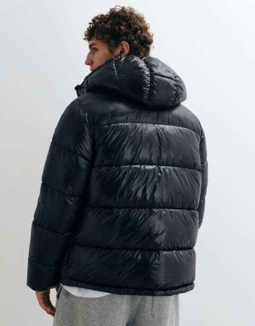 Jack & Jones shiny puffer jacket in black, 3 of 5