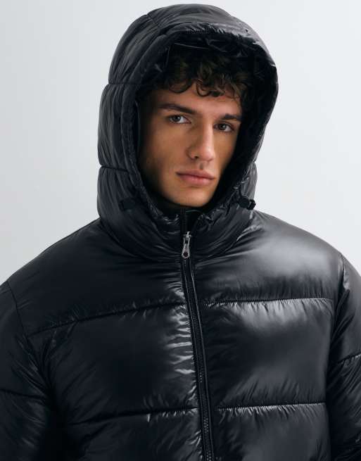 Jack & Jones shiny puffer jacket in black, 5 of 5