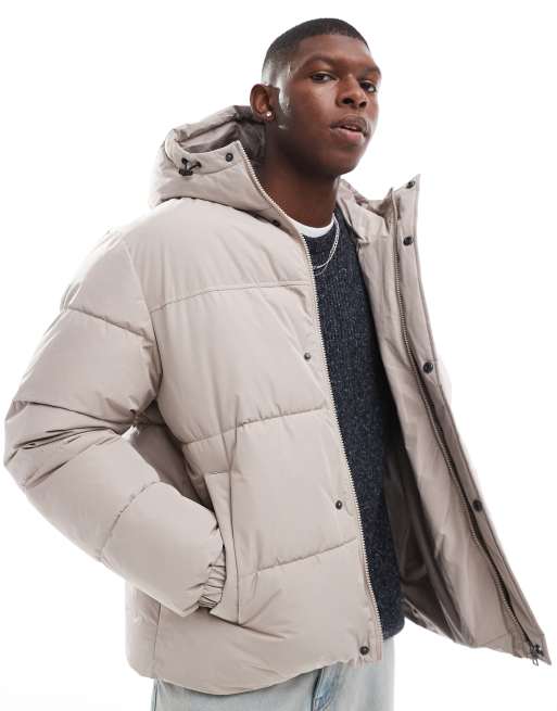 Jack Jones short puffer jacket in beige ASOS