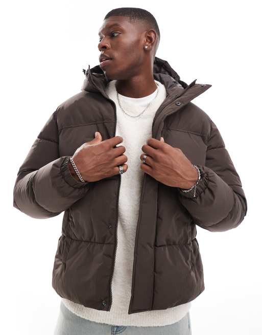 Jack Jones short puffer jacket in brown ASOS