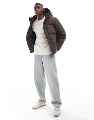 Jack & Jones Short Puffer Jacket In Brown