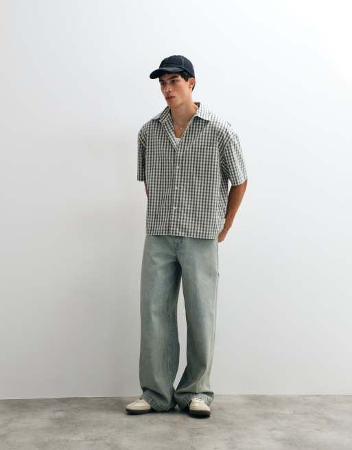 Jack & Jones short sleeve boxy shirt in green micro check, 4 of 5