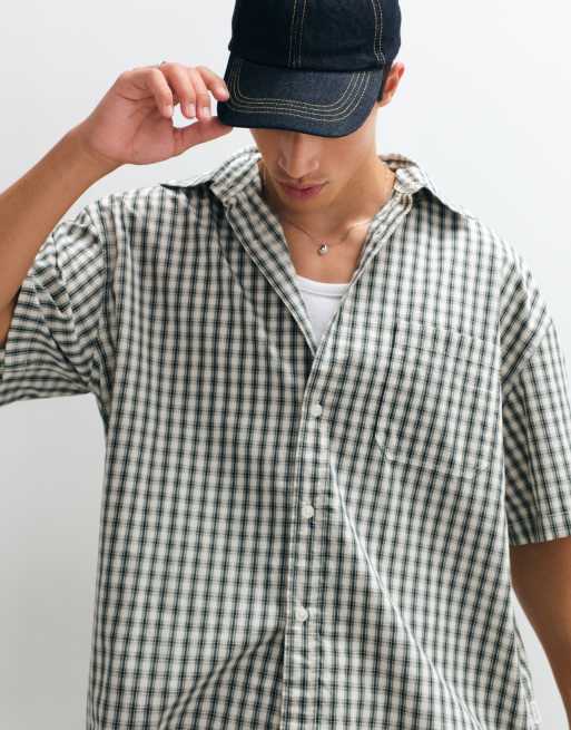 Jack & Jones short sleeve boxy shirt in green micro plaid, 3 of 5