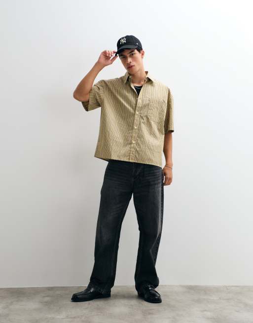 Jack & Jones short sleeve boxy shirt  in yellow micro check, 2 of 5