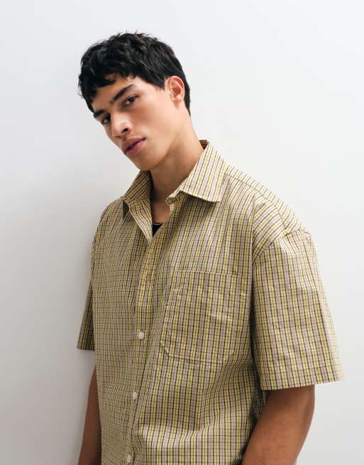 Jack & Jones short sleeve boxy shirt  in yellow micro check, 4 of 5
