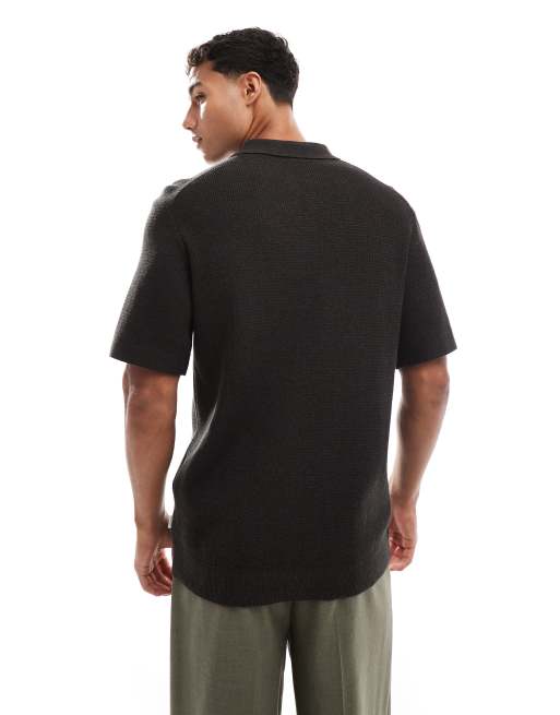 Jack & Jones short sleeve knit polo in brown