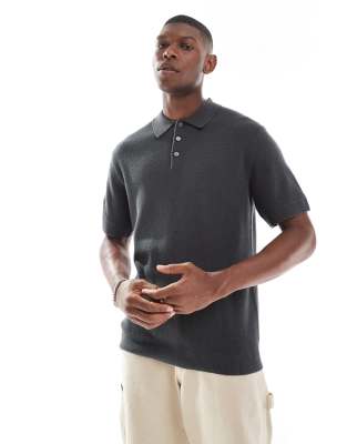 short sleeve knit polo in dark gray