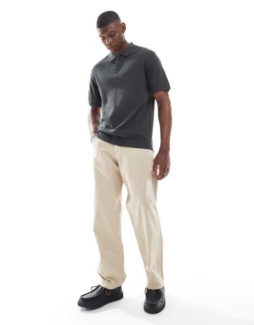 Jack & Jones short sleeve knit polo in dark gray, 3 of 4