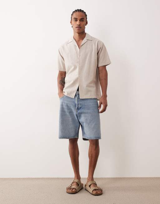 Jack & Jones short sleeve linen blend shirt in beige