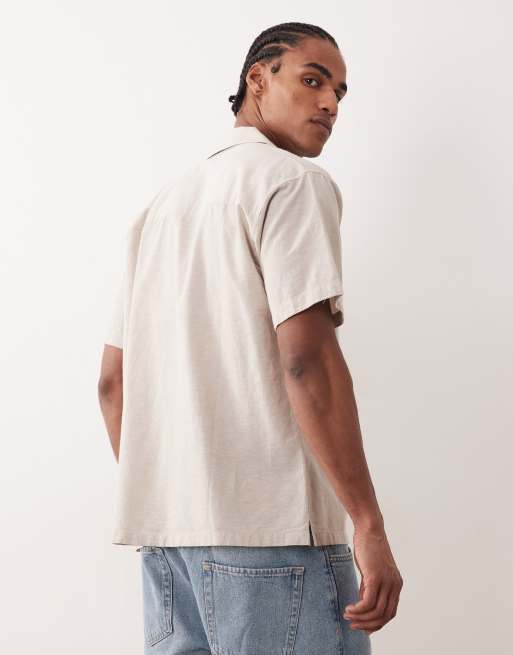 Jack & Jones short sleeve linen blend shirt in beige